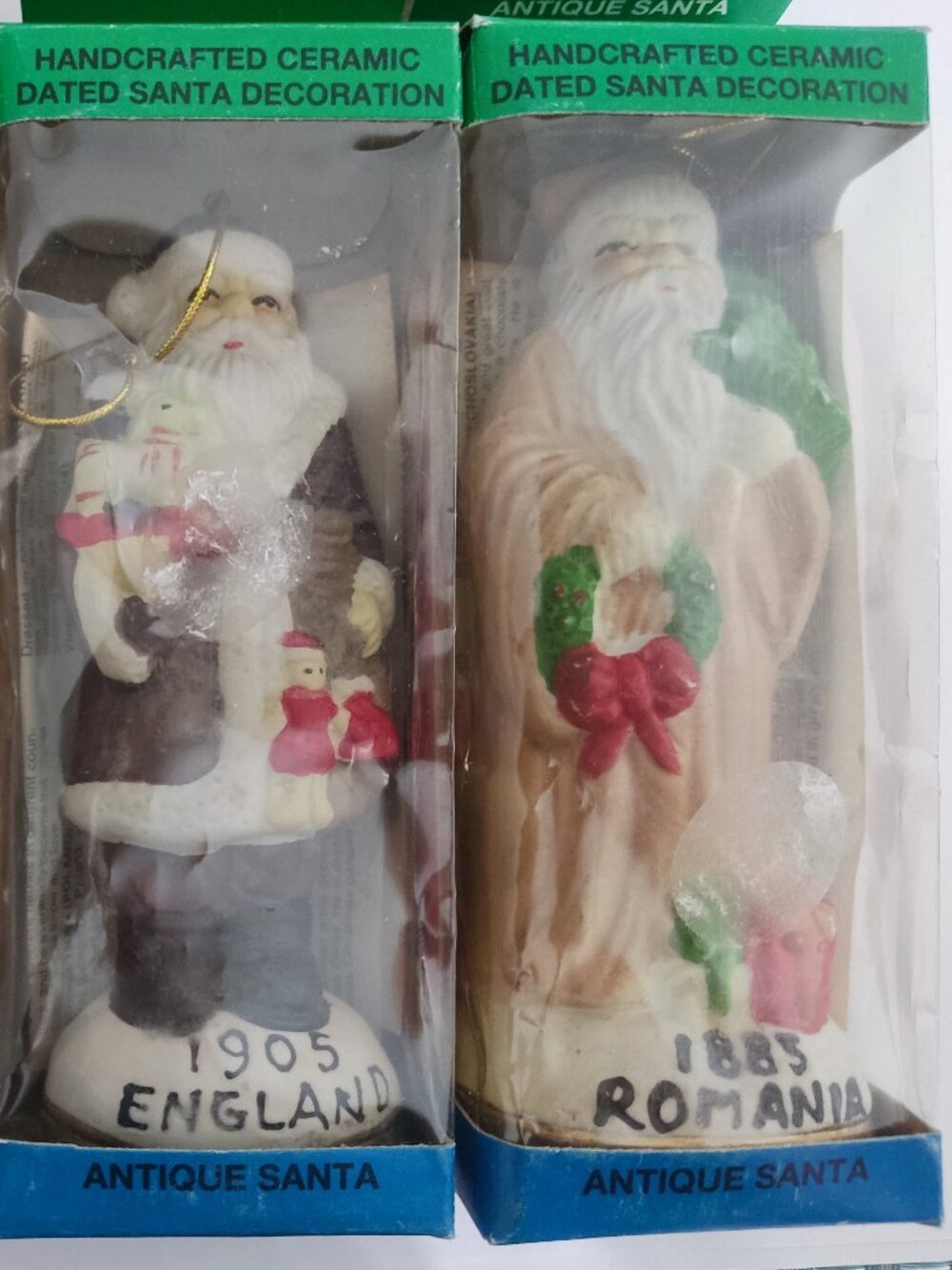 Vintage Commodore Antique Santa Ornaments Set of 3 Ceramic 1885 1900 1905 Boxed